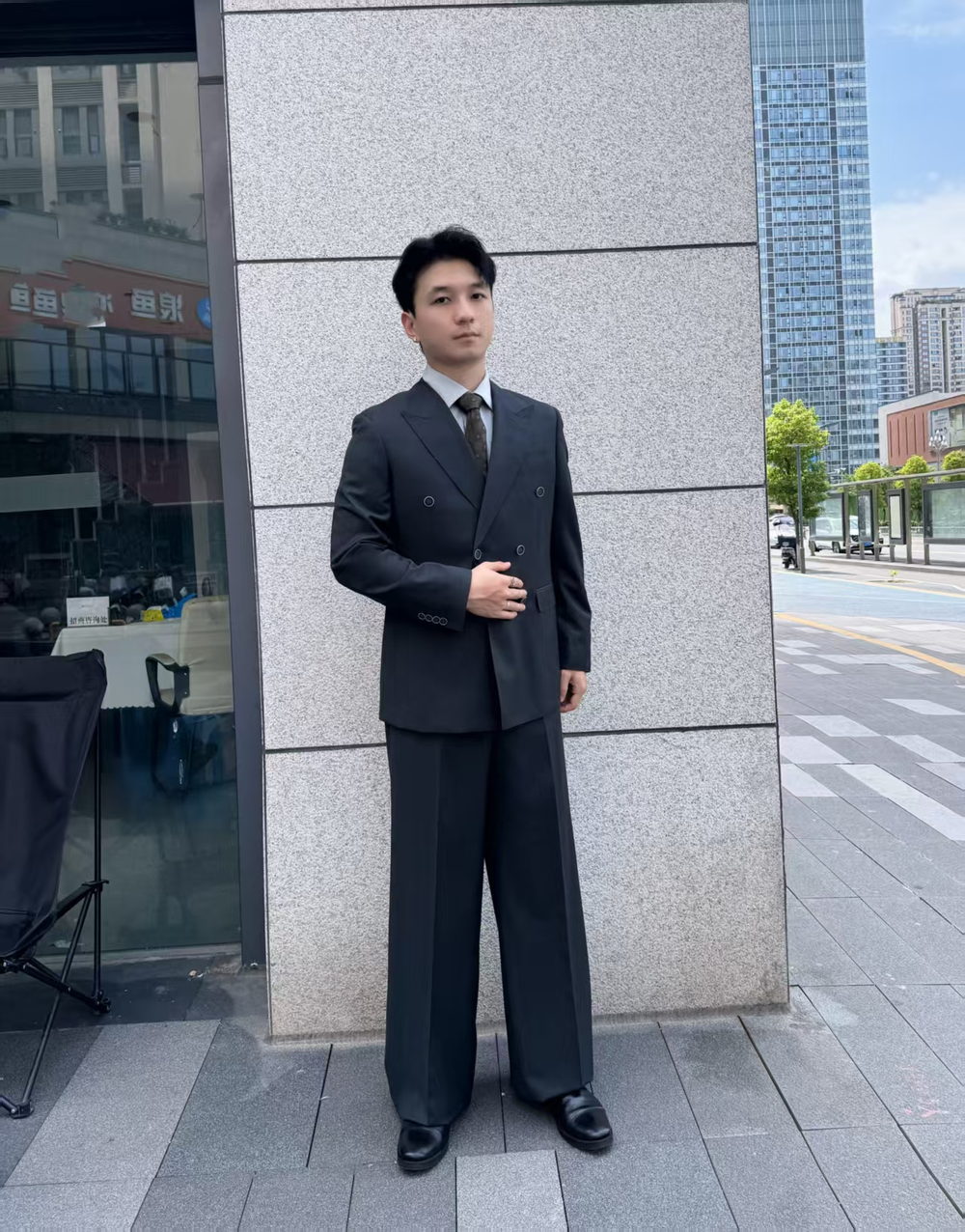 深蓝修身成人礼礼服
