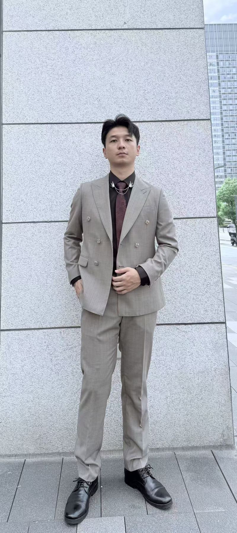 格纹休闲三件套